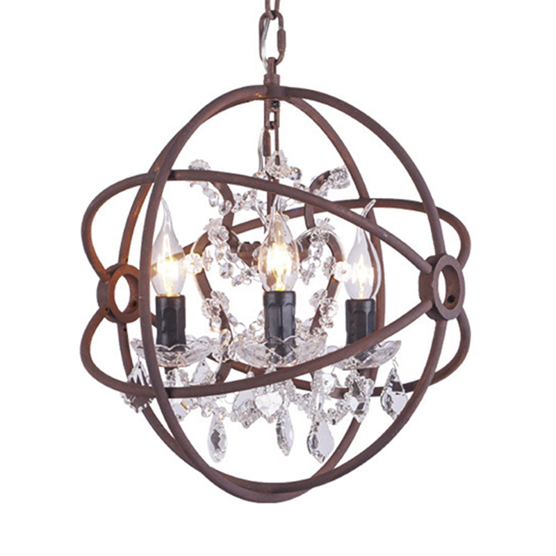 Rustic Vintage Chandelier Pendant Light Crystal Drop Orbit Design - 3 Heads Ceiling Fixture