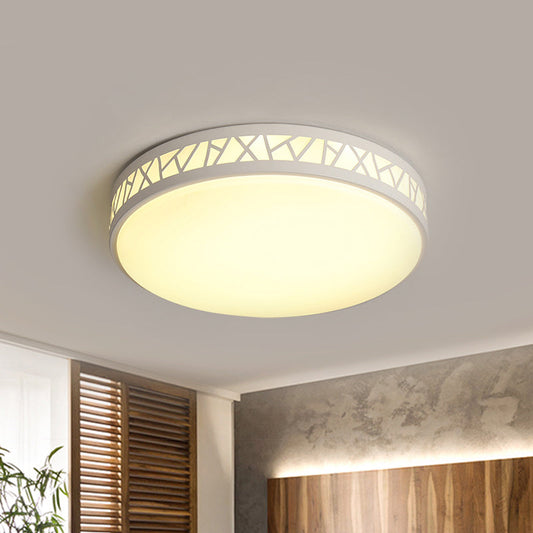 Metallic Drum LED Flush Ceiling Light - Modern White Flushmount Lighting for Bedroom
