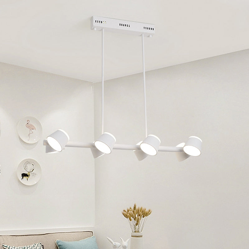 Simple Style Metal Linear Pendant Light Fixture - 8 Lights, White Color, Ceiling Hanging Design