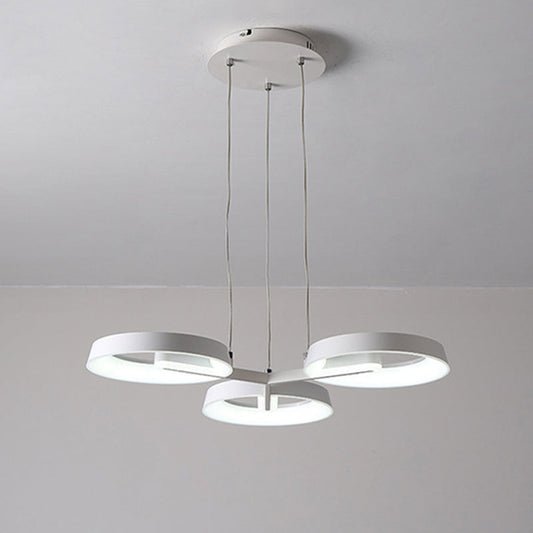 Lustre circulaire minimaliste en métal - Blanc, 3/6 lumières suspendues pour salle à manger