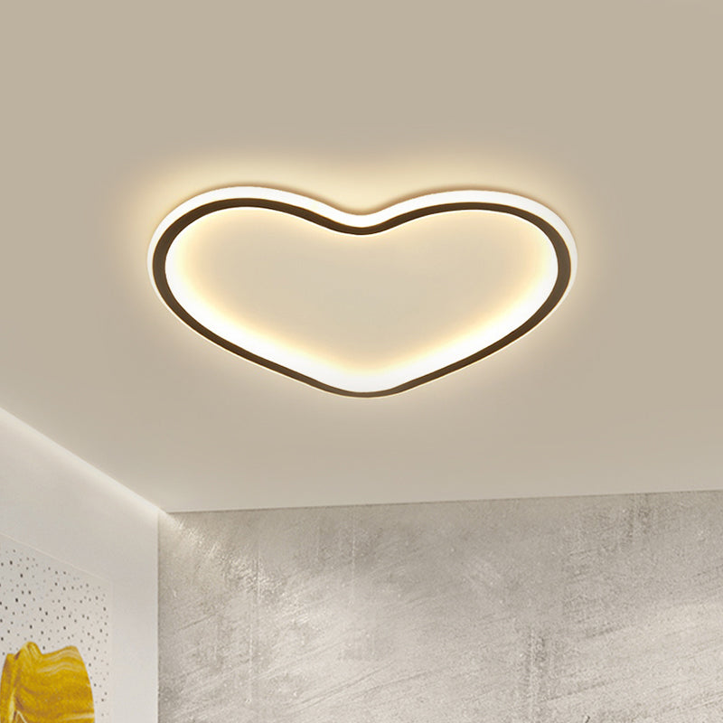 Minimal Love Shape Ceiling Flush Mount Light - Black LED Bedroom Flushmount in Warm/White with 3 Color Light Options