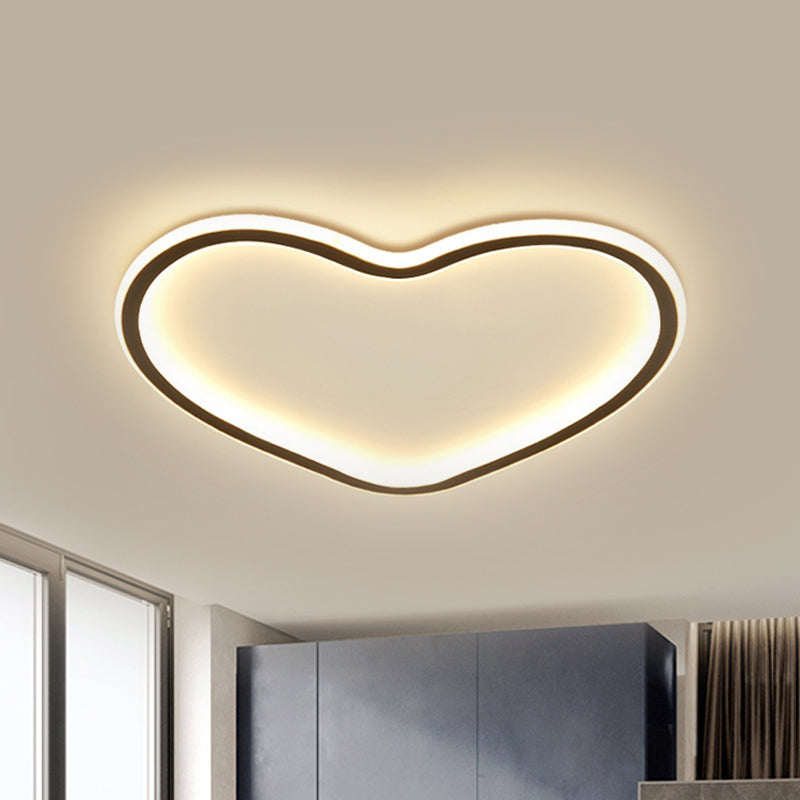 Minimal Love Shape Ceiling Flush Mount Light - Black LED Bedroom Flushmount in Warm/White with 3 Color Light Options