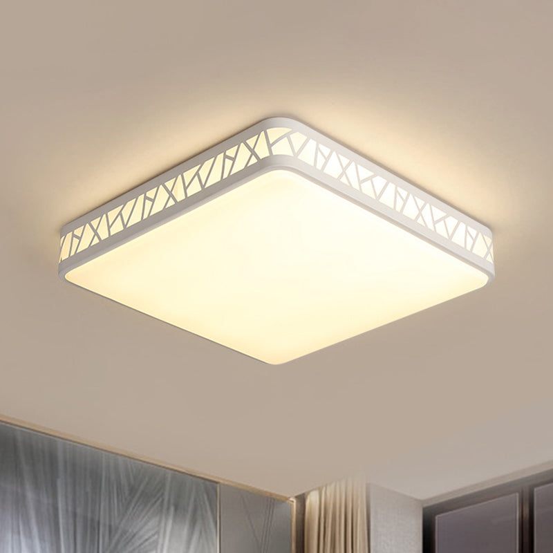 Contemporary Square Flushmount Ceiling Light - Metallic Integrated LED, White
