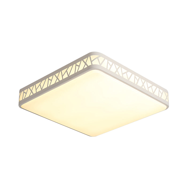 Contemporary Square Flushmount Ceiling Light - Metallic Integrated LED, White