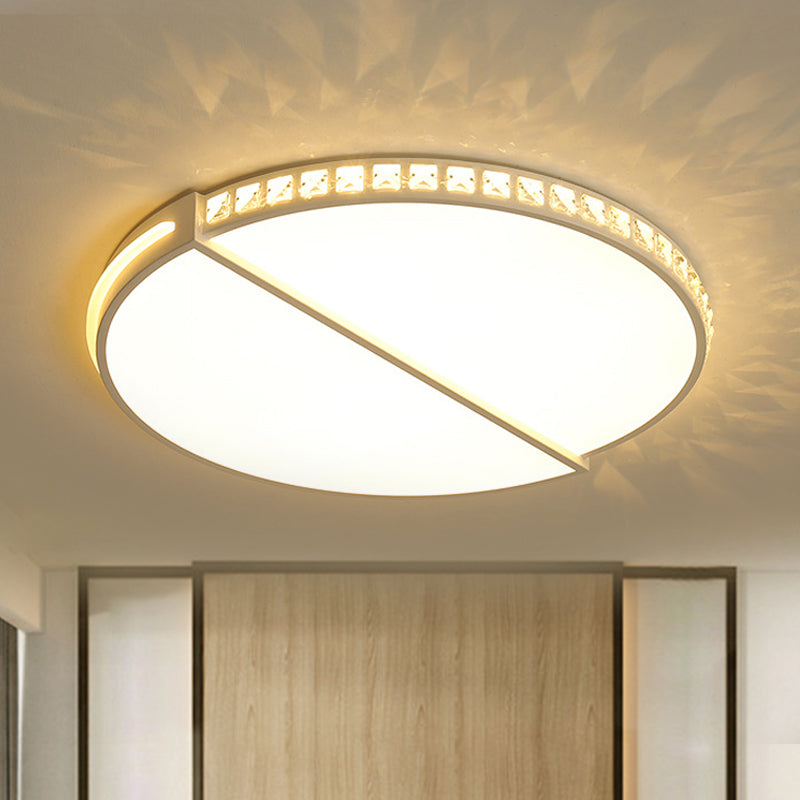 Plafonnier LED métallique simple à encastrer de 16,5"/20,5" en blanc chaud/3 couleurs avec accent en cristal - Design disque blanc