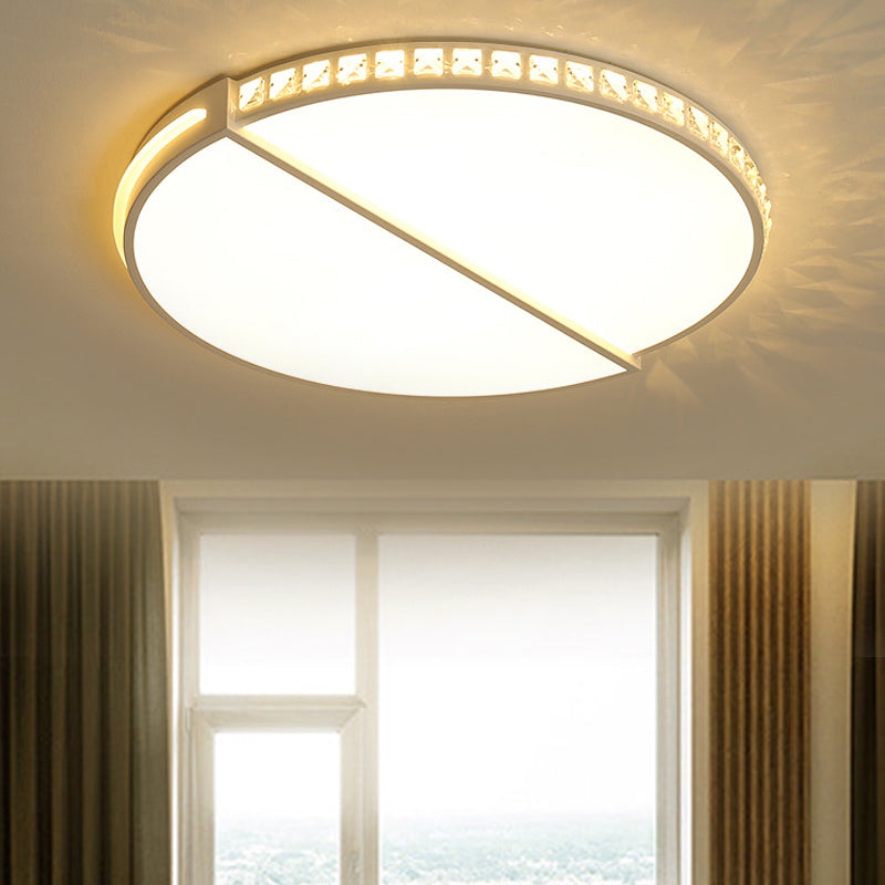 Plafonnier LED métallique simple à encastrer de 16,5"/20,5" en blanc chaud/3 couleurs avec accent en cristal - Design disque blanc