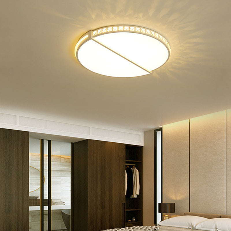 Plafonnier LED métallique simple à encastrer de 16,5"/20,5" en blanc chaud/3 couleurs avec accent en cristal - Design disque blanc