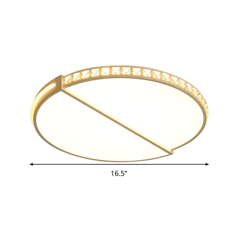 Plafonnier LED métallique simple à encastrer de 16,5"/20,5" en blanc chaud/3 couleurs avec accent en cristal - Design disque blanc