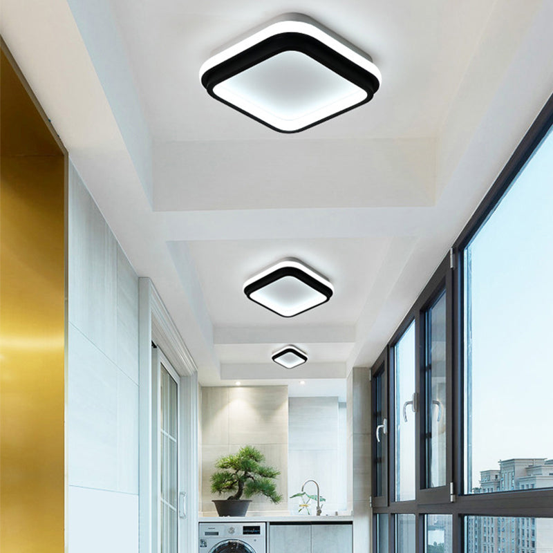 Simple Style LED Foyer Flush Mount Ceiling Light - Black Flush Lamp with Metal Shade (Square/Round) in White/Warm/3 Color Light