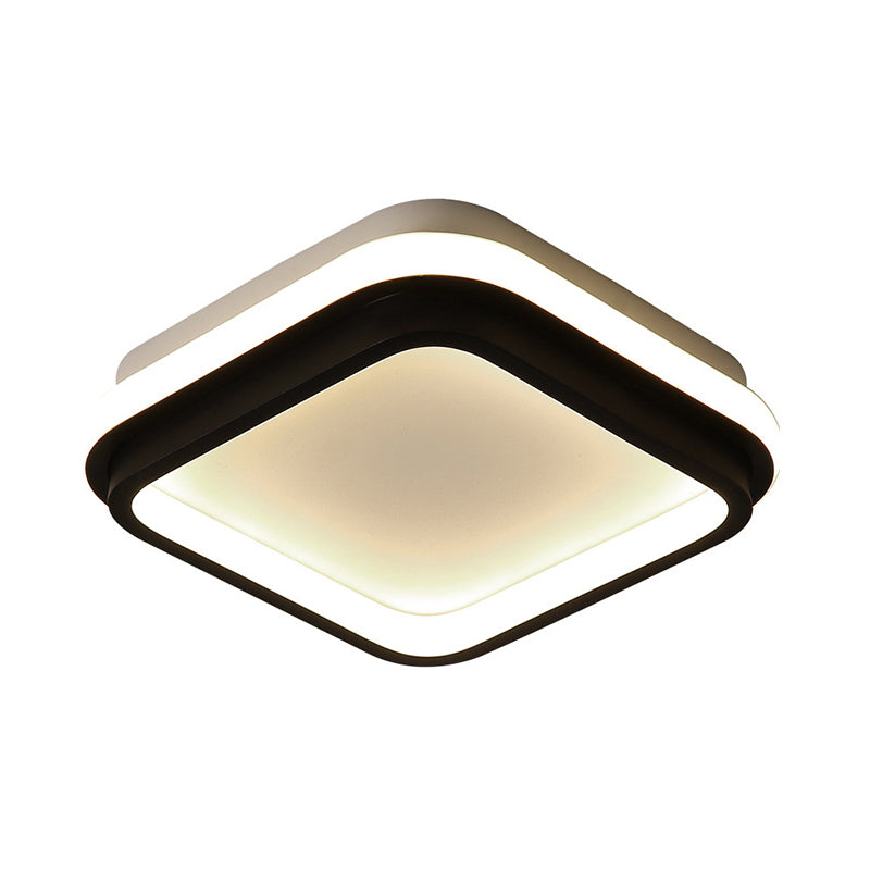 Simple Style LED Foyer Flush Mount Ceiling Light - Black Flush Lamp with Metal Shade (Square/Round) in White/Warm/3 Color Light