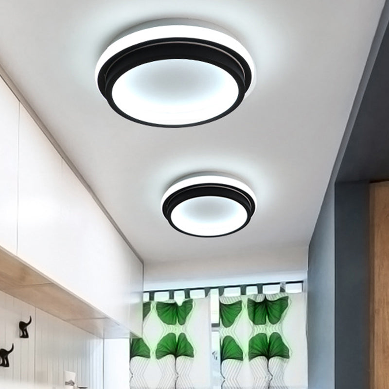 Simple Style LED Foyer Flush Mount Ceiling Light - Black Flush Lamp with Metal Shade (Square/Round) in White/Warm/3 Color Light