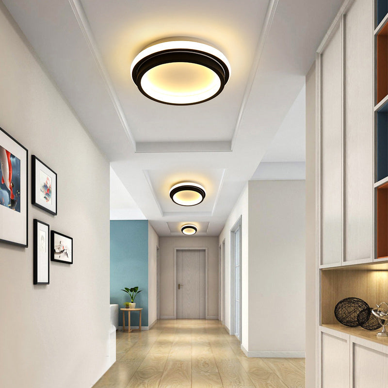 Simple Style LED Foyer Flush Mount Ceiling Light - Black Flush Lamp with Metal Shade (Square/Round) in White/Warm/3 Color Light