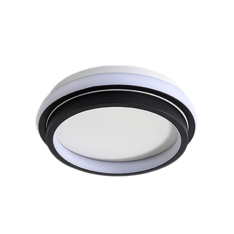 Simple Style LED Foyer Flush Mount Ceiling Light - Black Flush Lamp with Metal Shade (Square/Round) in White/Warm/3 Color Light