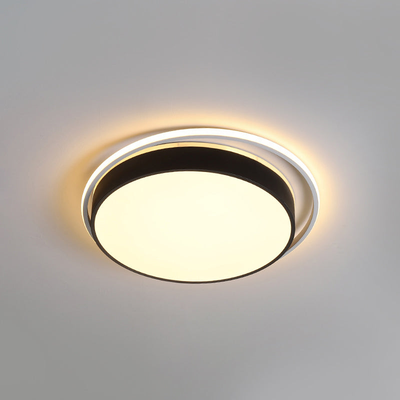 Round Flush Mount LED Ceiling Light in Simple Acrylic Design - Black/Gold Finish - Remotely Dimmable - 10"/18"/21.5" Width - Warm/White Light Options