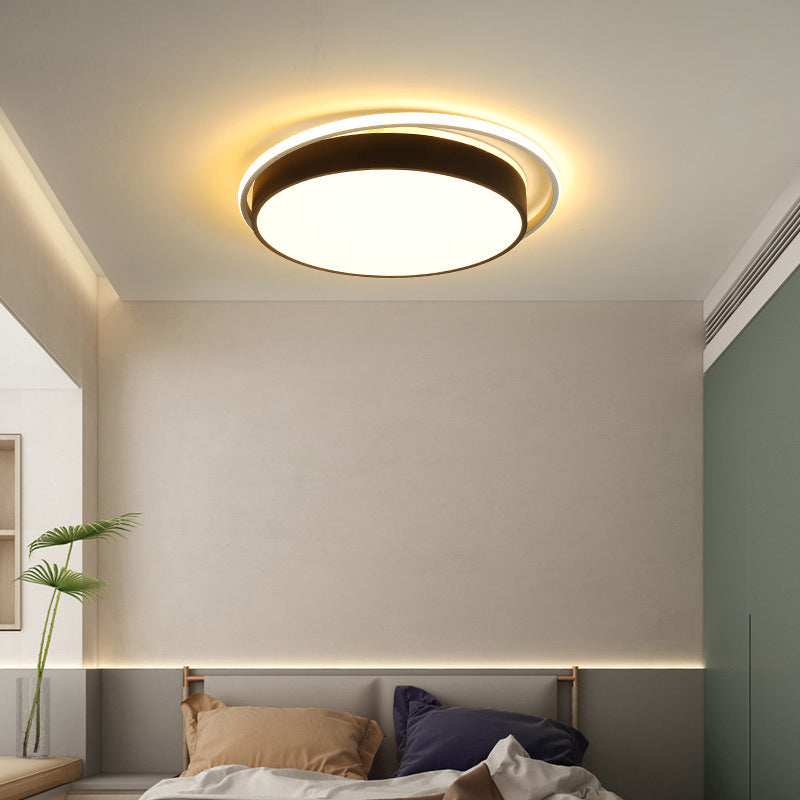 Round Flush Mount LED Ceiling Light in Simple Acrylic Design - Black/Gold Finish - Remotely Dimmable - 10"/18"/21.5" Width - Warm/White Light Options
