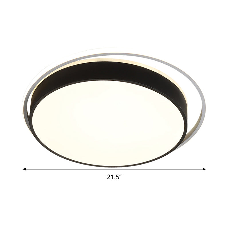 Round Flush Mount LED Ceiling Light in Simple Acrylic Design - Black/Gold Finish - Remotely Dimmable - 10"/18"/21.5" Width - Warm/White Light Options