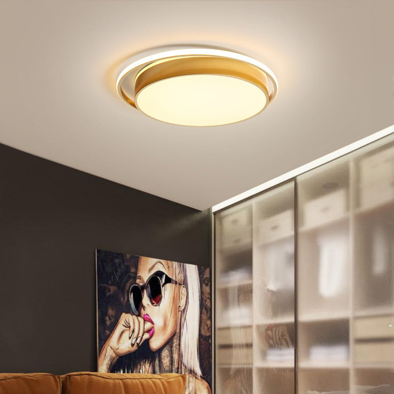 Round Flush Mount LED Ceiling Light in Simple Acrylic Design - Black/Gold Finish - Remotely Dimmable - 10"/18"/21.5" Width - Warm/White Light Options