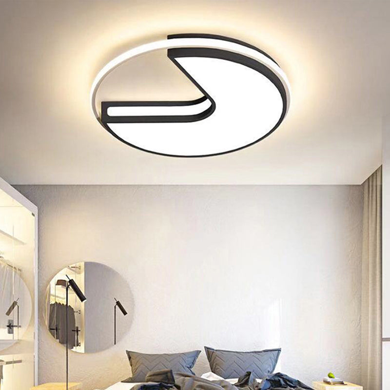 Modern LED Flush Light in Black & White - Big Mouth Design, 16"/19.5" Width, Warm & White Light Options