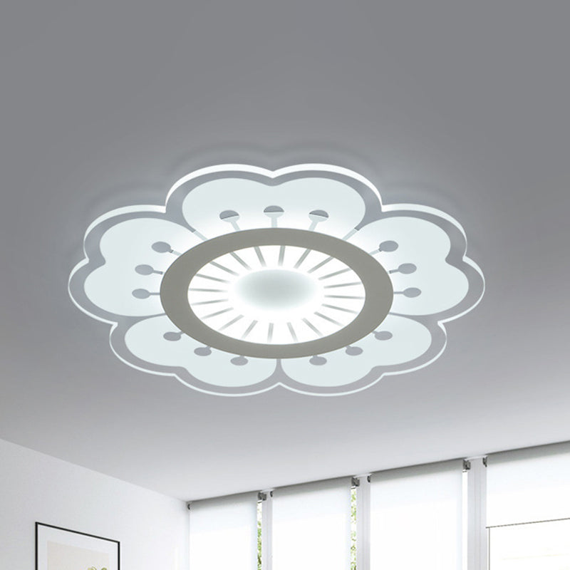 Contemporary Acrylic LED Flush Mount Ceiling Fixture - Flower Design, 16.5"/20.5" Wide, White, Warm/White/3 Color Light Options