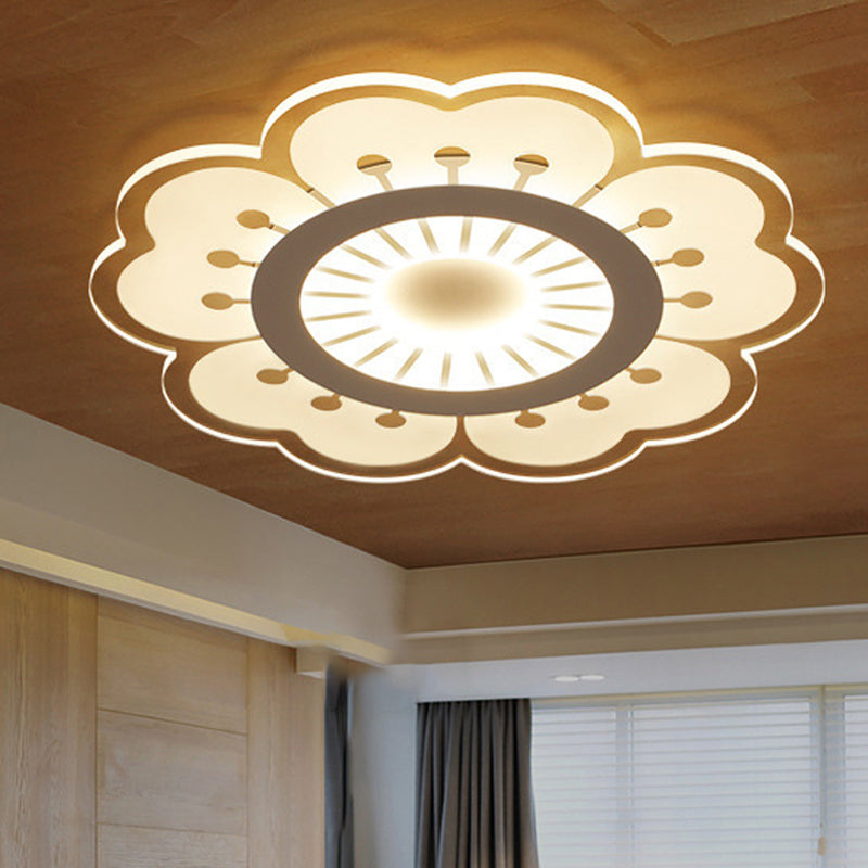 Contemporary Acrylic LED Flush Mount Ceiling Fixture - Flower Design, 16.5"/20.5" Wide, White, Warm/White/3 Color Light Options