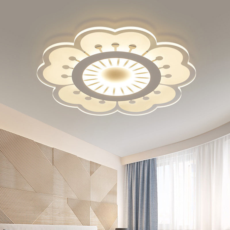 Contemporary Acrylic LED Flush Mount Ceiling Fixture - Flower Design, 16.5"/20.5" Wide, White, Warm/White/3 Color Light Options
