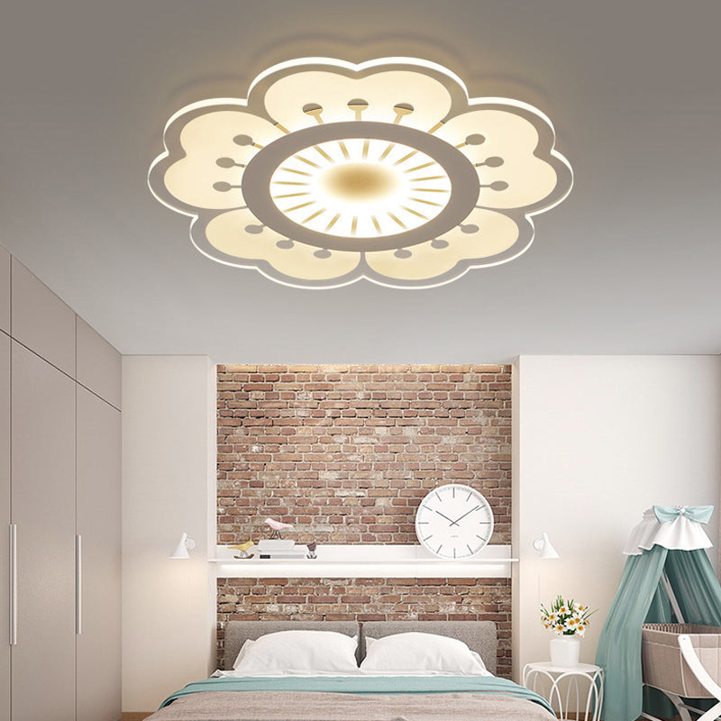Contemporary Acrylic LED Flush Mount Ceiling Fixture - Flower Design, 16.5"/20.5" Wide, White, Warm/White/3 Color Light Options