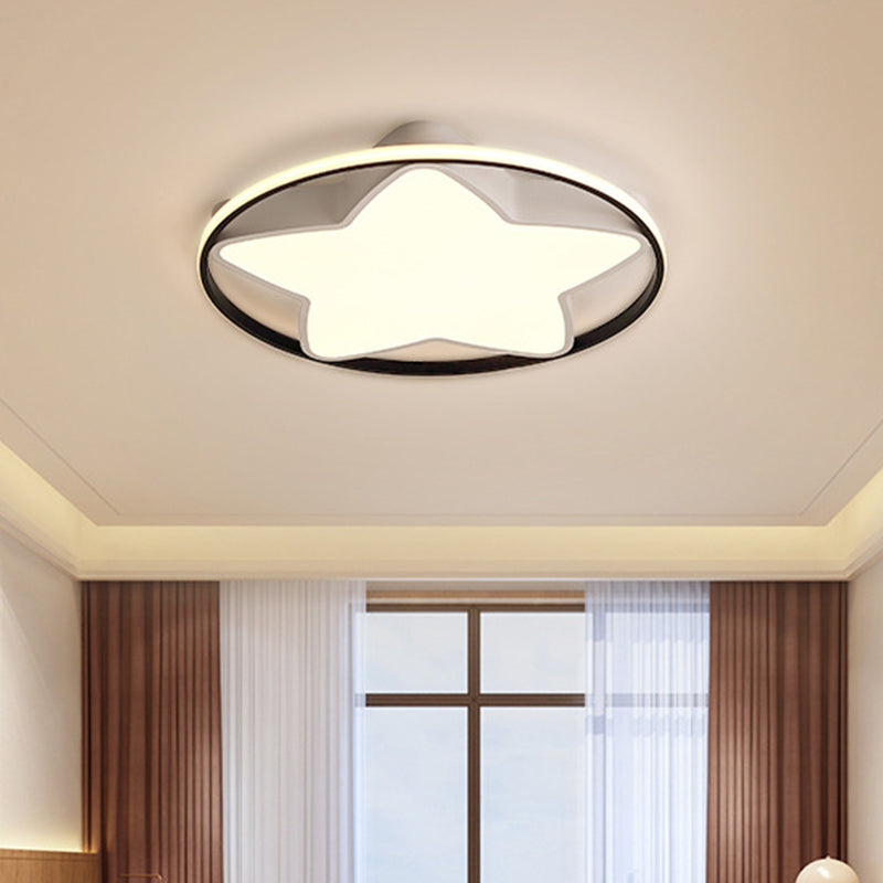 Contemporary Metal Five-Pointed Star Ceiling Light in Black & White - 19.5"/23.5" Wide LED Flush Mount Lamp with Warm/White/3 Color Light Options
