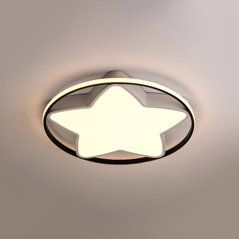 Contemporary Metal Five-Pointed Star Ceiling Light in Black & White - 19.5"/23.5" Wide LED Flush Mount Lamp with Warm/White/3 Color Light Options