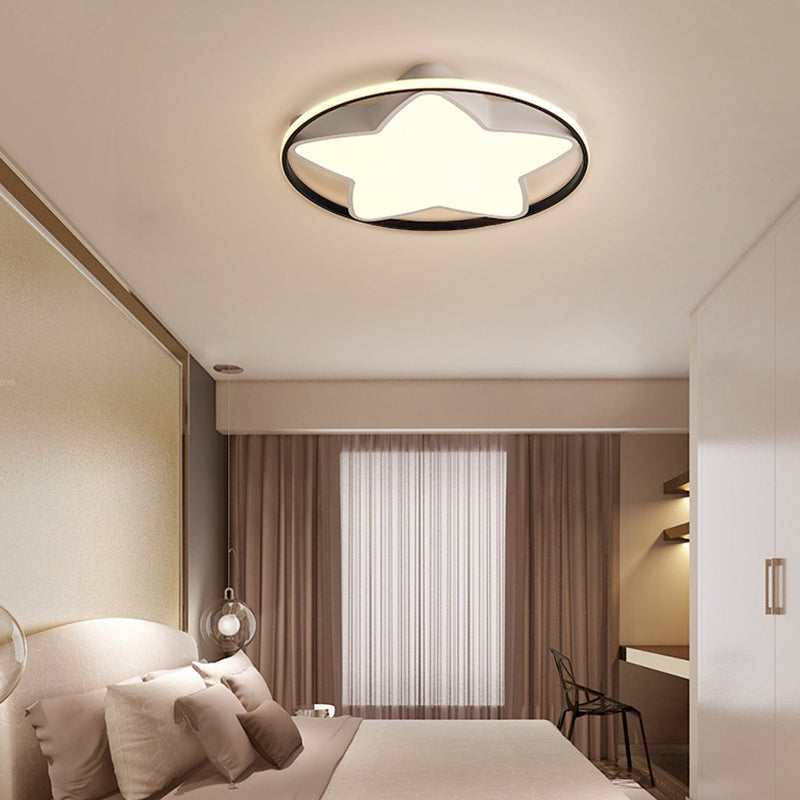 Contemporary Metal Five-Pointed Star Ceiling Light in Black & White - 19.5"/23.5" Wide LED Flush Mount Lamp with Warm/White/3 Color Light Options