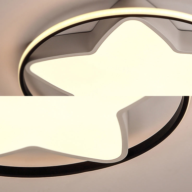 Contemporary Metal Five-Pointed Star Ceiling Light in Black & White - 19.5"/23.5" Wide LED Flush Mount Lamp with Warm/White/3 Color Light Options