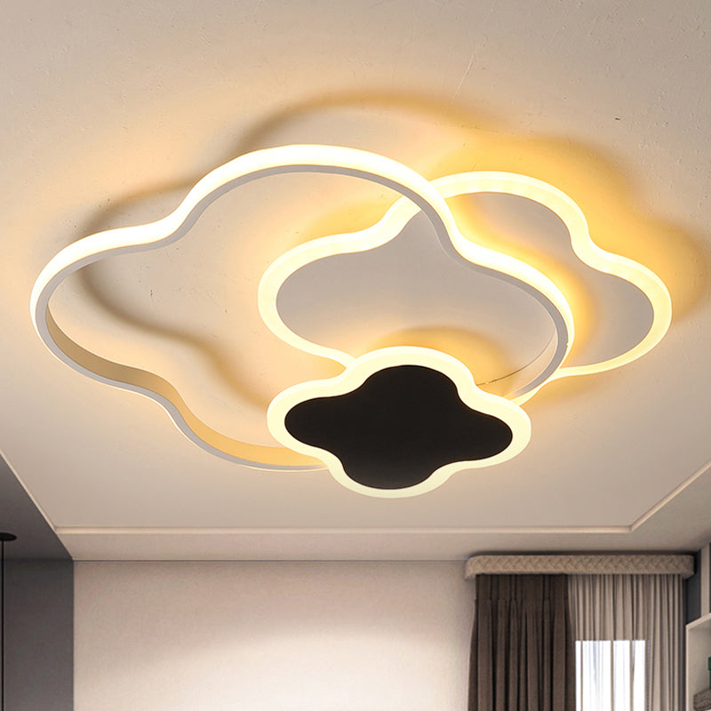 Sleek Geometric Acrylic Ceiling Light - Black & White, LED Flush Mount in Warm/White Light, 18"/21.5" Wide