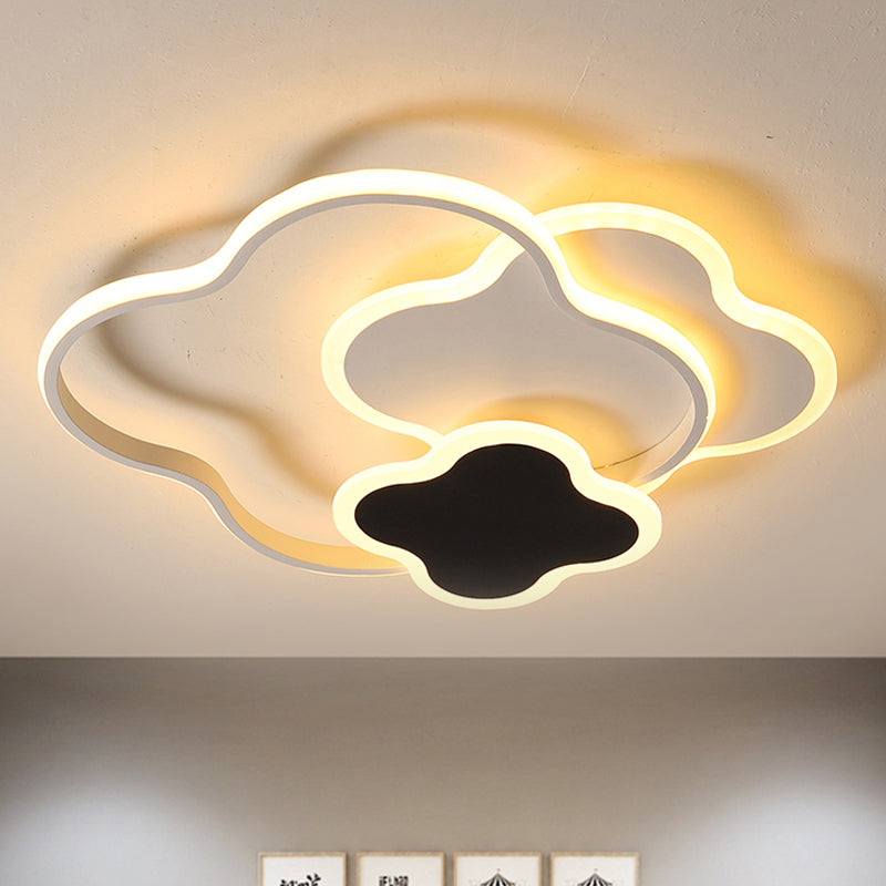 Sleek Geometric Acrylic Ceiling Light - Black & White, LED Flush Mount in Warm/White Light, 18"/21.5" Wide