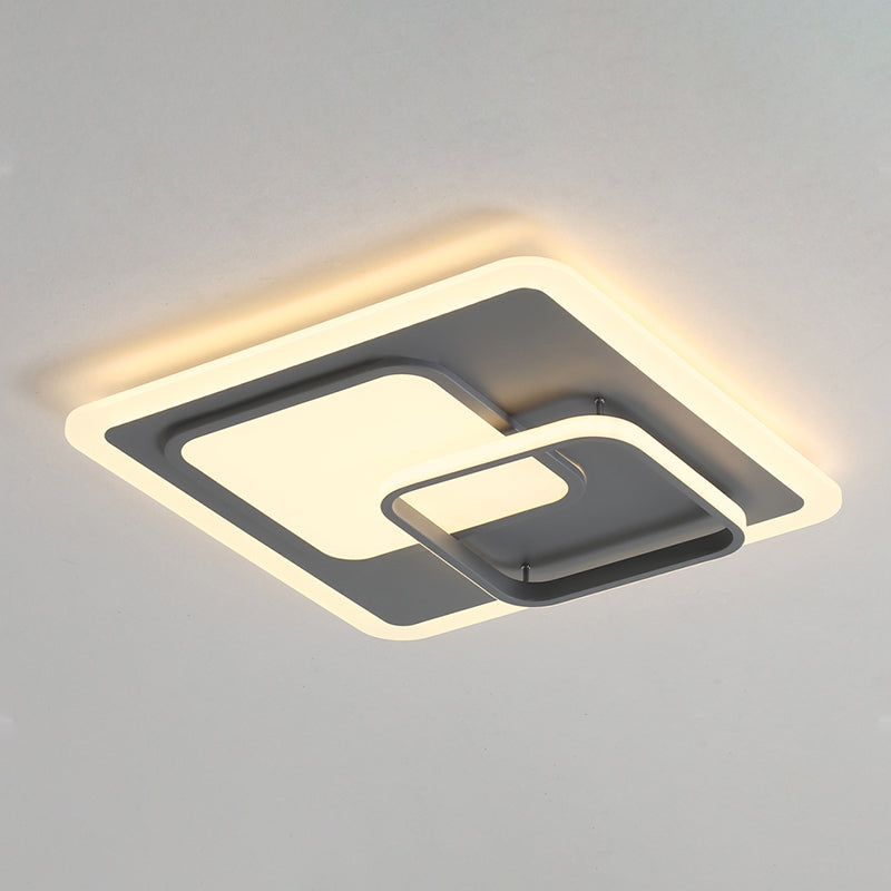 16"/19.5" Square Ceiling Mount Light: Contemporary Acrylic Gray LED Flush Mount, Warm/White Light