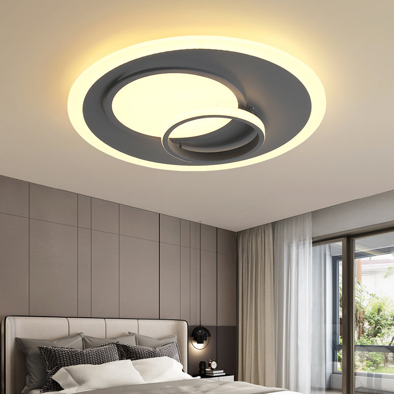 Contemporary Acrylic Round Flush Mount Lamp - Gray 16"/19.5" Wide LED Ceiling Fixture with Warm/White Light