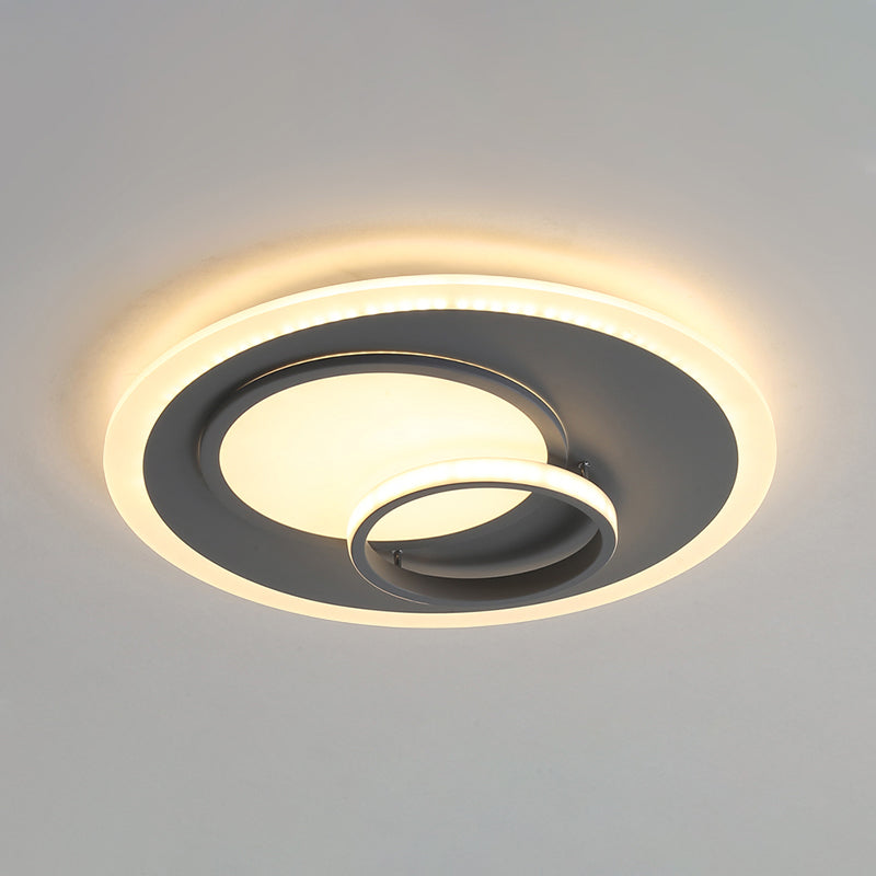 Contemporary Acrylic Round Flush Mount Lamp - Gray 16"/19.5" Wide LED Ceiling Fixture with Warm/White Light