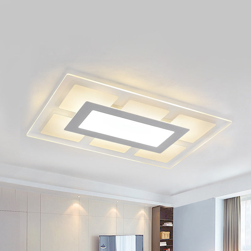 Modern White Rectangle Ceiling Light - Acrylic, LED Flush Mount, Warm/White (23.5"/35.5" Wide)