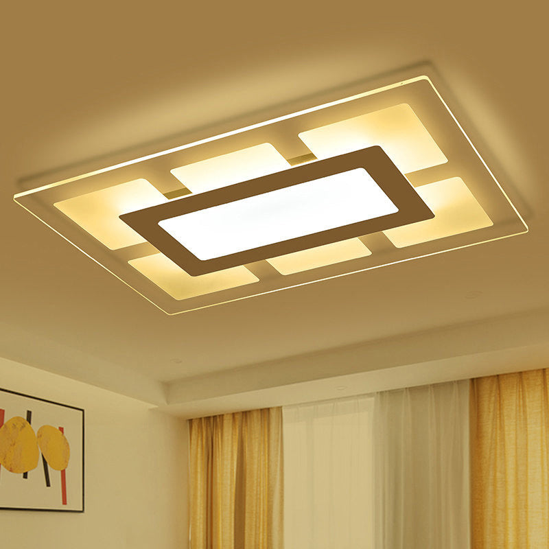 Modern White Rectangle Ceiling Light - Acrylic, LED Flush Mount, Warm/White (23.5"/35.5" Wide)