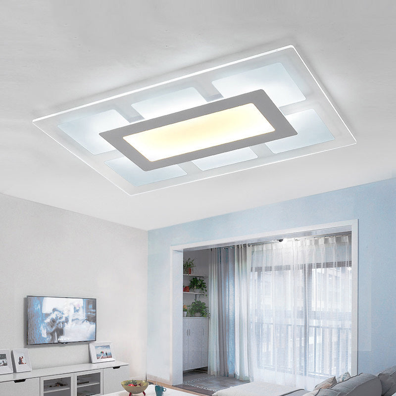 Modern White Rectangle Ceiling Light - Acrylic, LED Flush Mount, Warm/White (23.5"/35.5" Wide)
