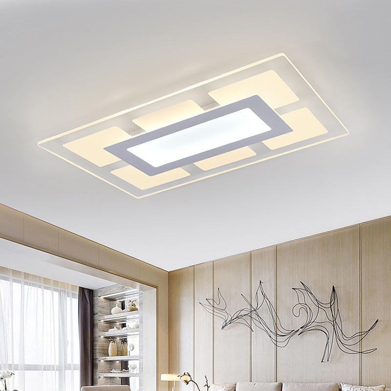 Modern White Rectangle Ceiling Light - Acrylic, LED Flush Mount, Warm/White (23.5"/35.5" Wide)