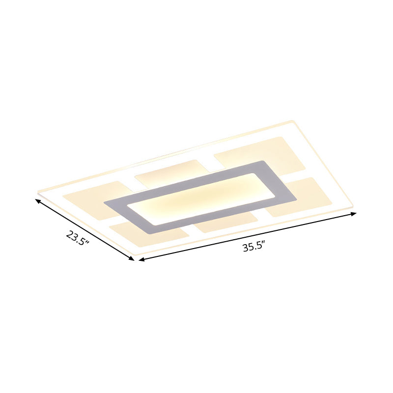 Modern White Rectangle Ceiling Light - Acrylic, LED Flush Mount, Warm/White (23.5"/35.5" Wide)
