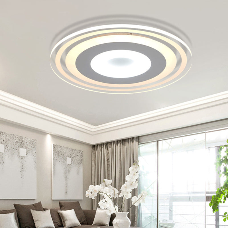 Simple Style LED Flush Mount Fixture in White with Acrylic Shade, Circle Design, 3 Color Light Options, 16.5"/19.5"/23.5" Wide