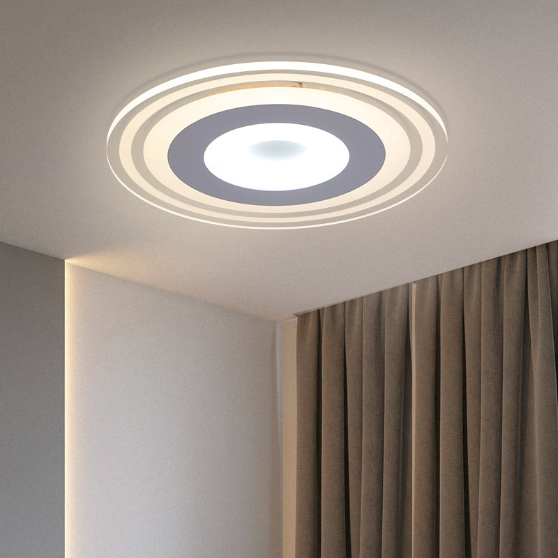 Simple Style LED Flush Mount Fixture in White with Acrylic Shade, Circle Design, 3 Color Light Options, 16.5"/19.5"/23.5" Wide