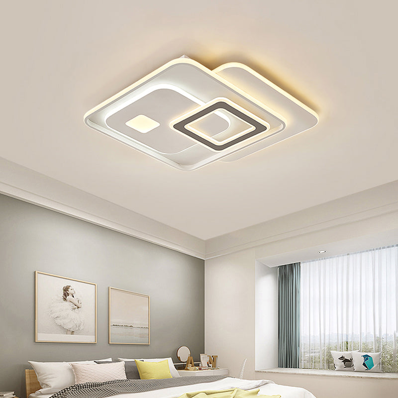 Contemporary White LED Ceiling Fixture for Bedroom - Overlapping Acrylic Flush Mount