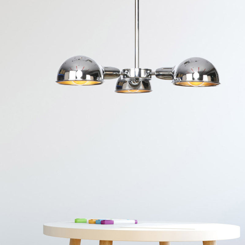 Plafonnier industriel semi-encastré en métal à 3 lampes en forme de dôme élégant en noir/laiton/chrome pour salon