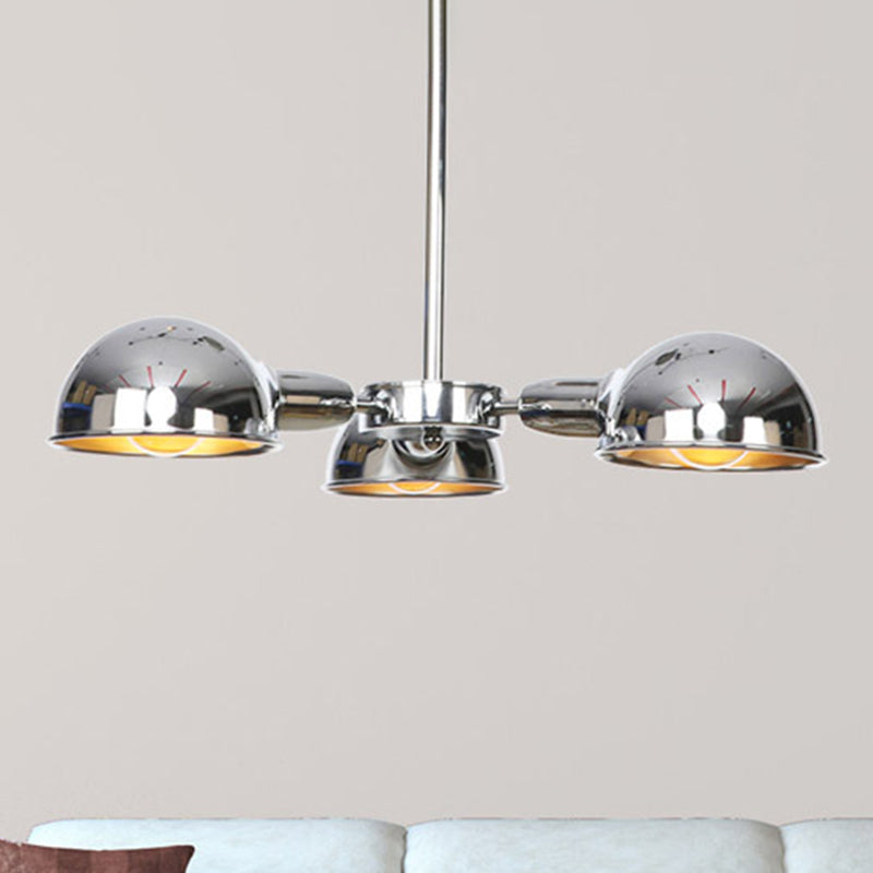 Plafonnier industriel semi-encastré en métal à 3 lampes en forme de dôme élégant en noir/laiton/chrome pour salon