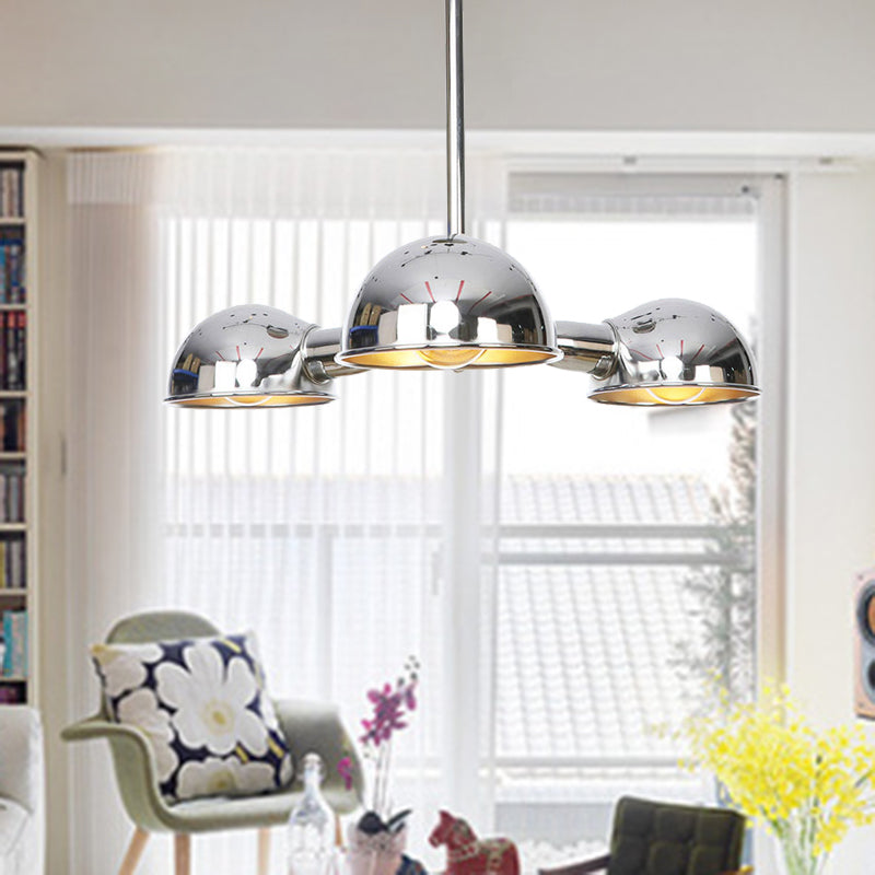 Plafonnier industriel semi-encastré en métal à 3 lampes en forme de dôme élégant en noir/laiton/chrome pour salon