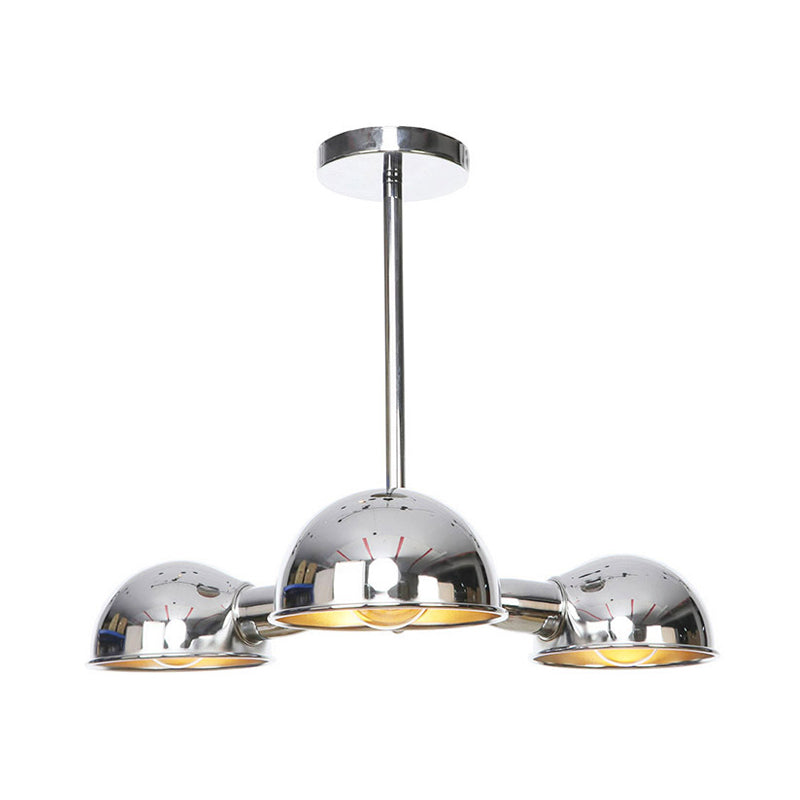 Plafonnier industriel semi-encastré en métal à 3 lampes en forme de dôme élégant en noir/laiton/chrome pour salon