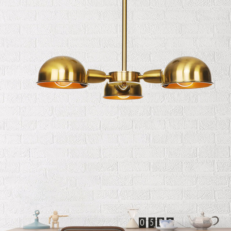Plafonnier industriel semi-encastré en métal à 3 lampes en forme de dôme élégant en noir/laiton/chrome pour salon