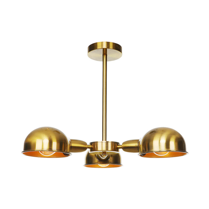 Plafonnier industriel semi-encastré en métal à 3 lampes en forme de dôme élégant en noir/laiton/chrome pour salon