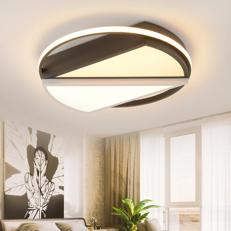 Modern Geometric Metal LED Flush Mount Ceiling Lamp for Bedroom in Black and White